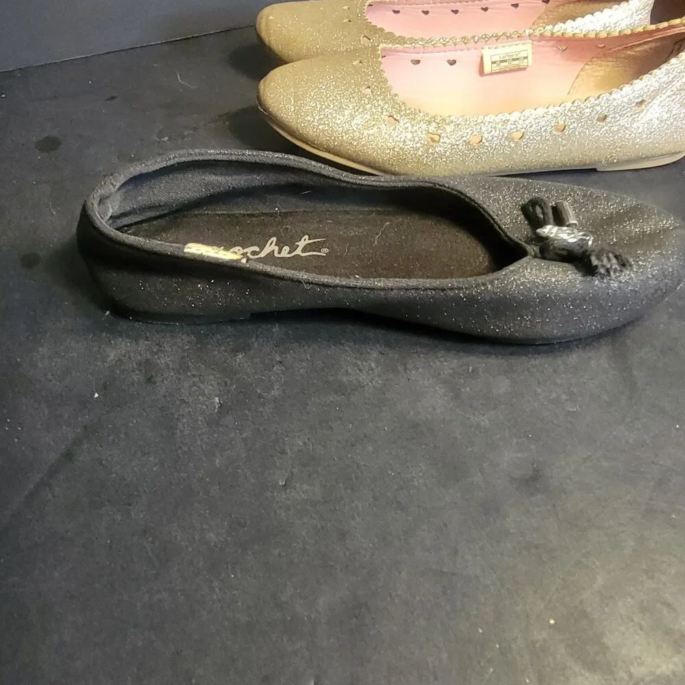 Carter's Girls Gold Glitter Ballet Flats Slip-On Synthetic Upper US 3M EU 34 lot